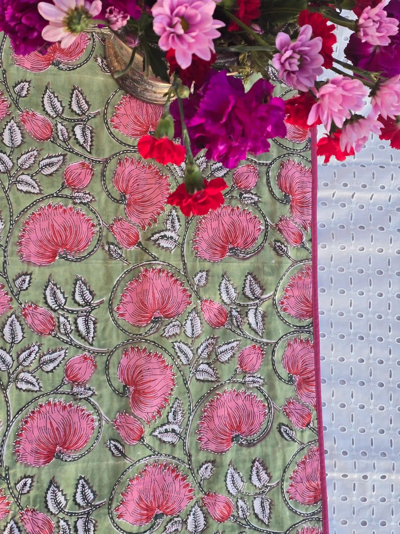 Cotton Kantha runner on table