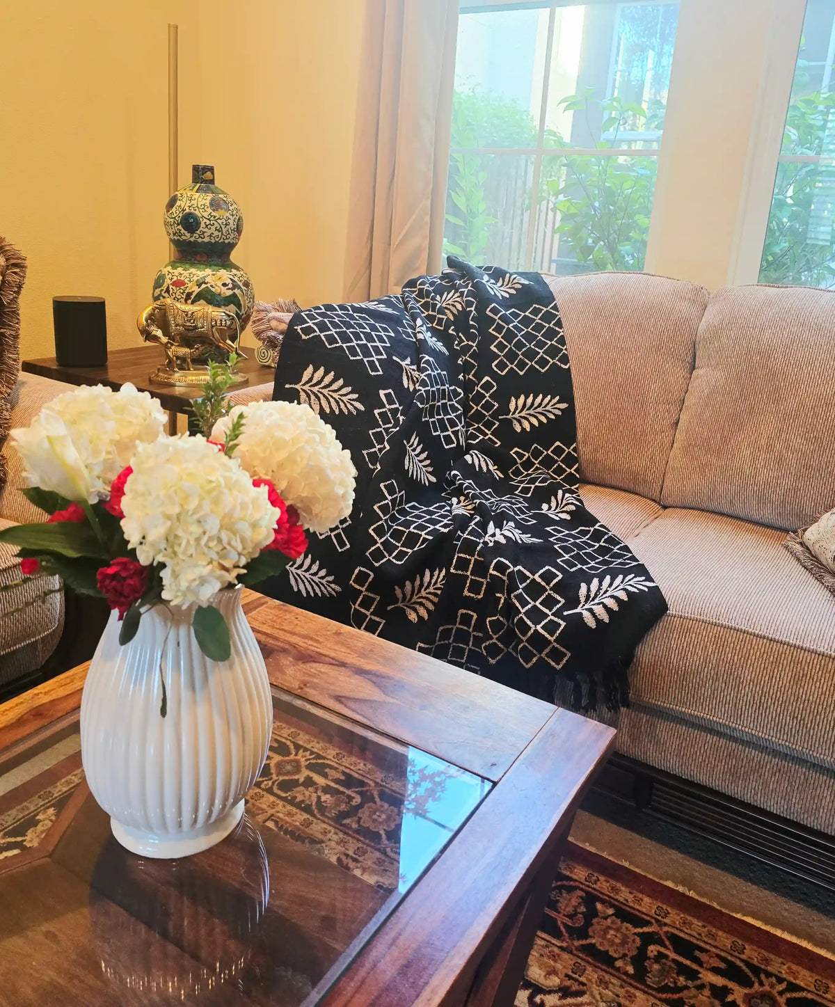 Black and White Handmade Slub Cotton Throw - Ohana Earth