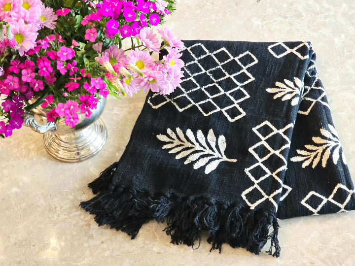Black and White Handmade Slub Cotton Throw - Ohana Earth
