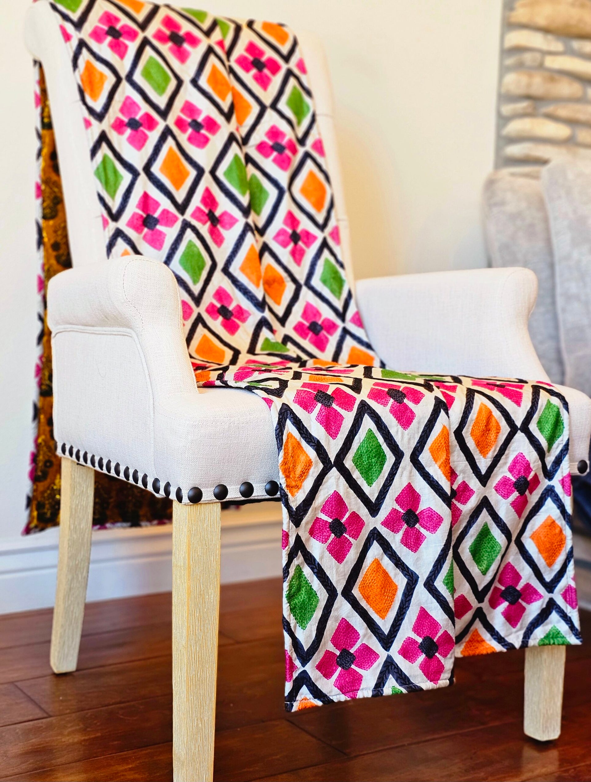 Pink Kantha Throw