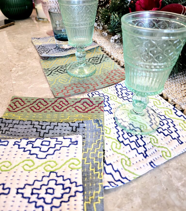 Hand-Embroidered Kantha Napkins
