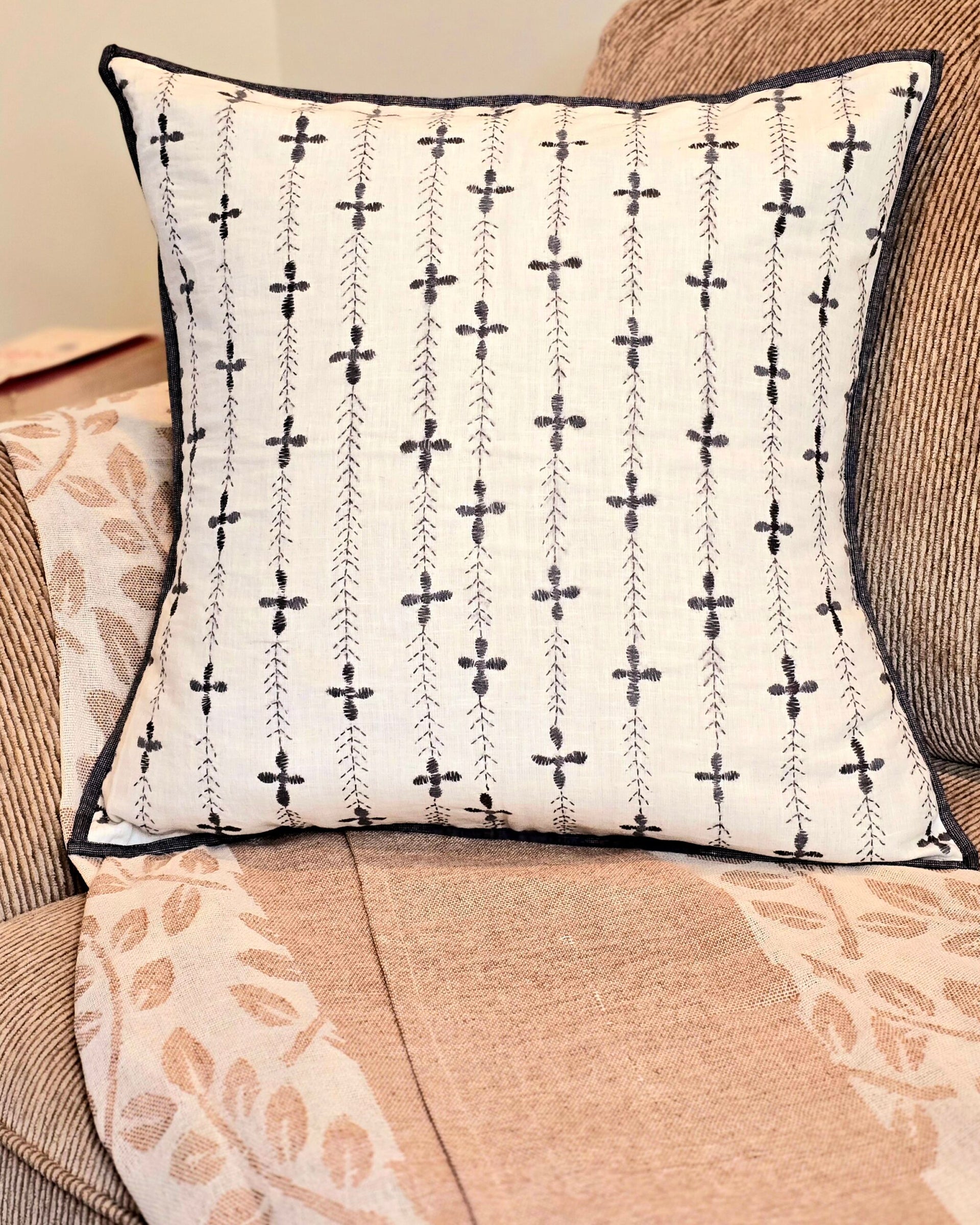 Hand Embroidered Cotton Linen Cushion Cover