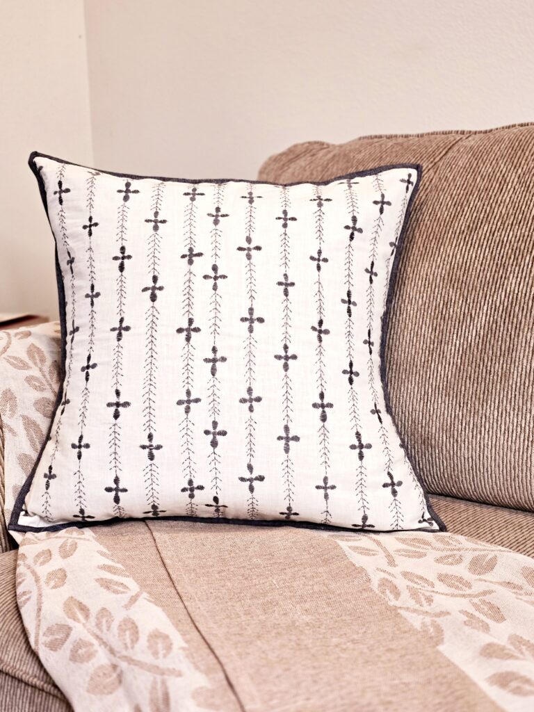 Hand Embroidered Cotton Linen Cushion Cover
