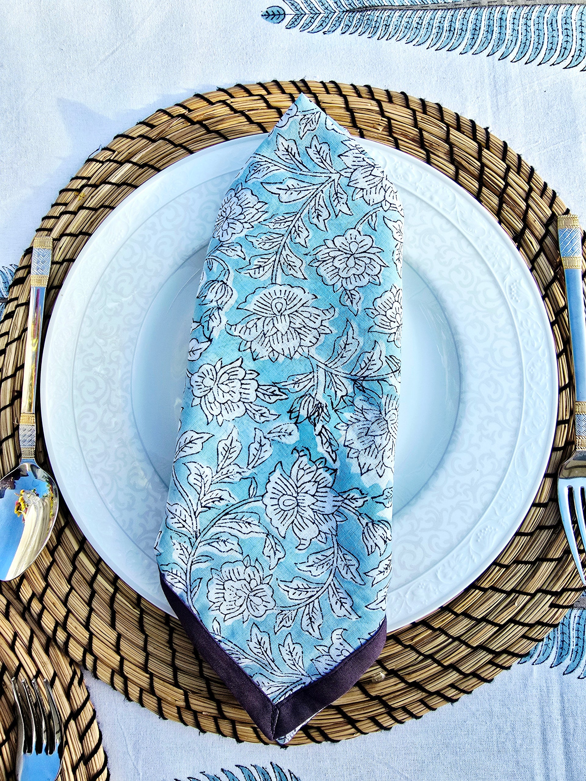 Cornflower Pure Cotton Hand block Printed Napkin