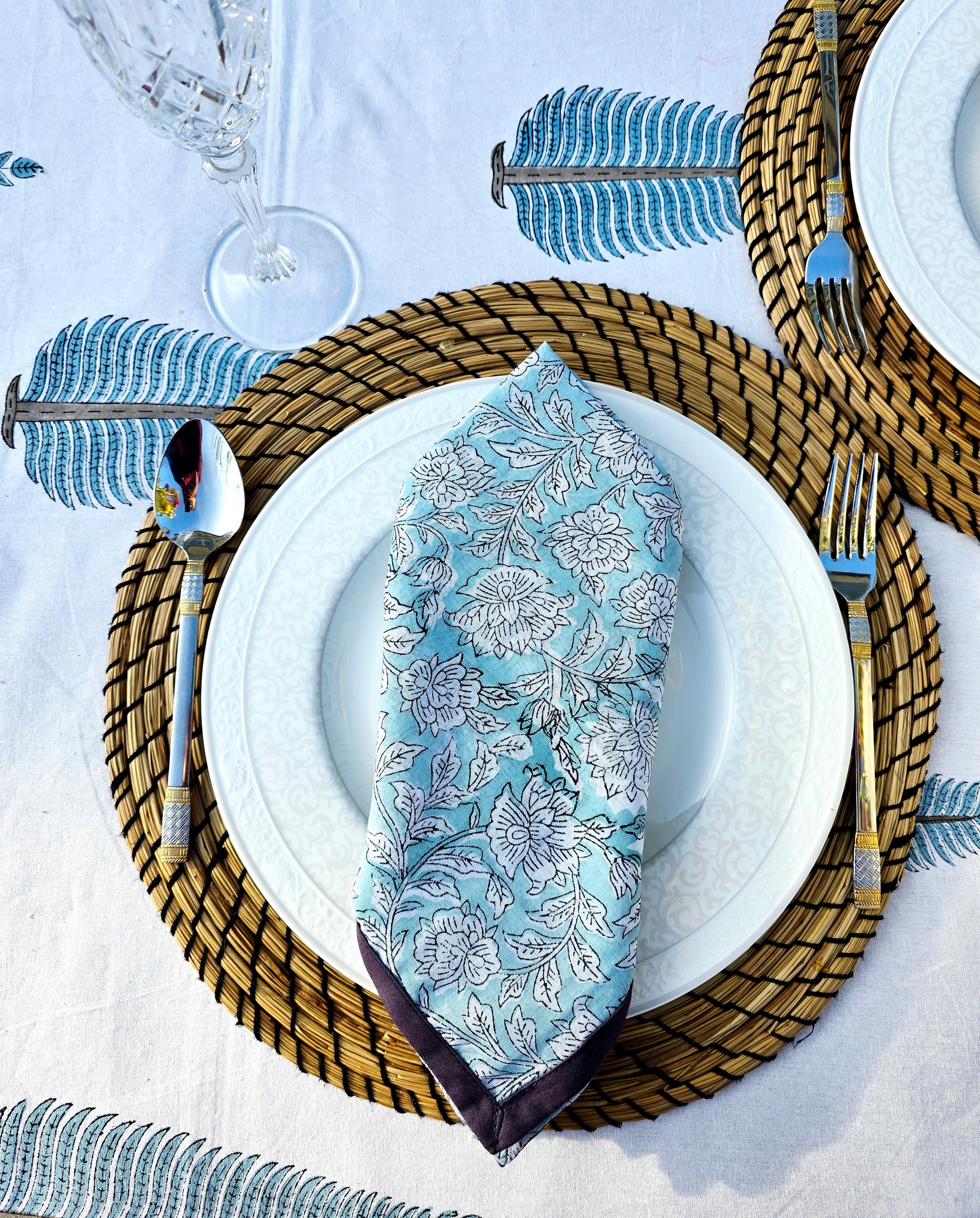 Cornflower Pure Cotton Hand block Printed Napkin