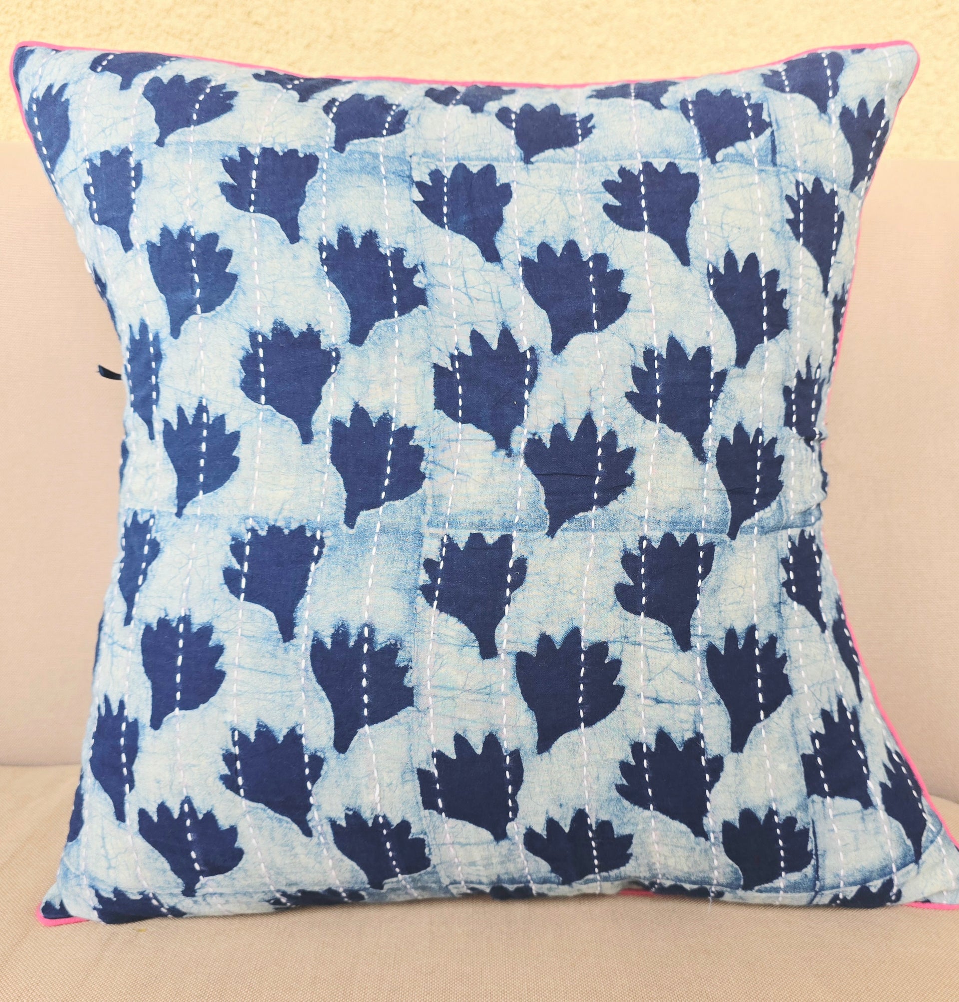 Indigo Kantha Cushion Cover