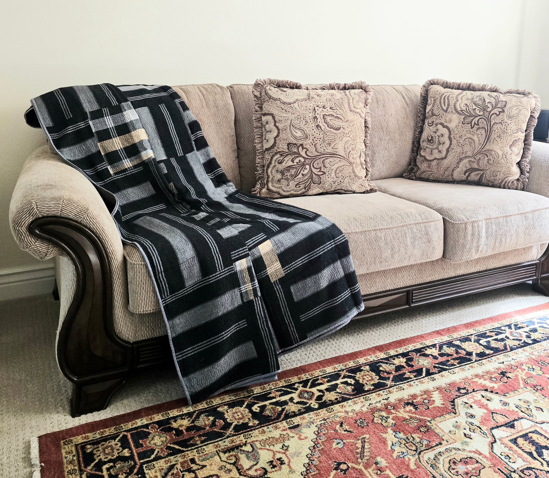 White Black Patchwork Handmade Kantha Throw