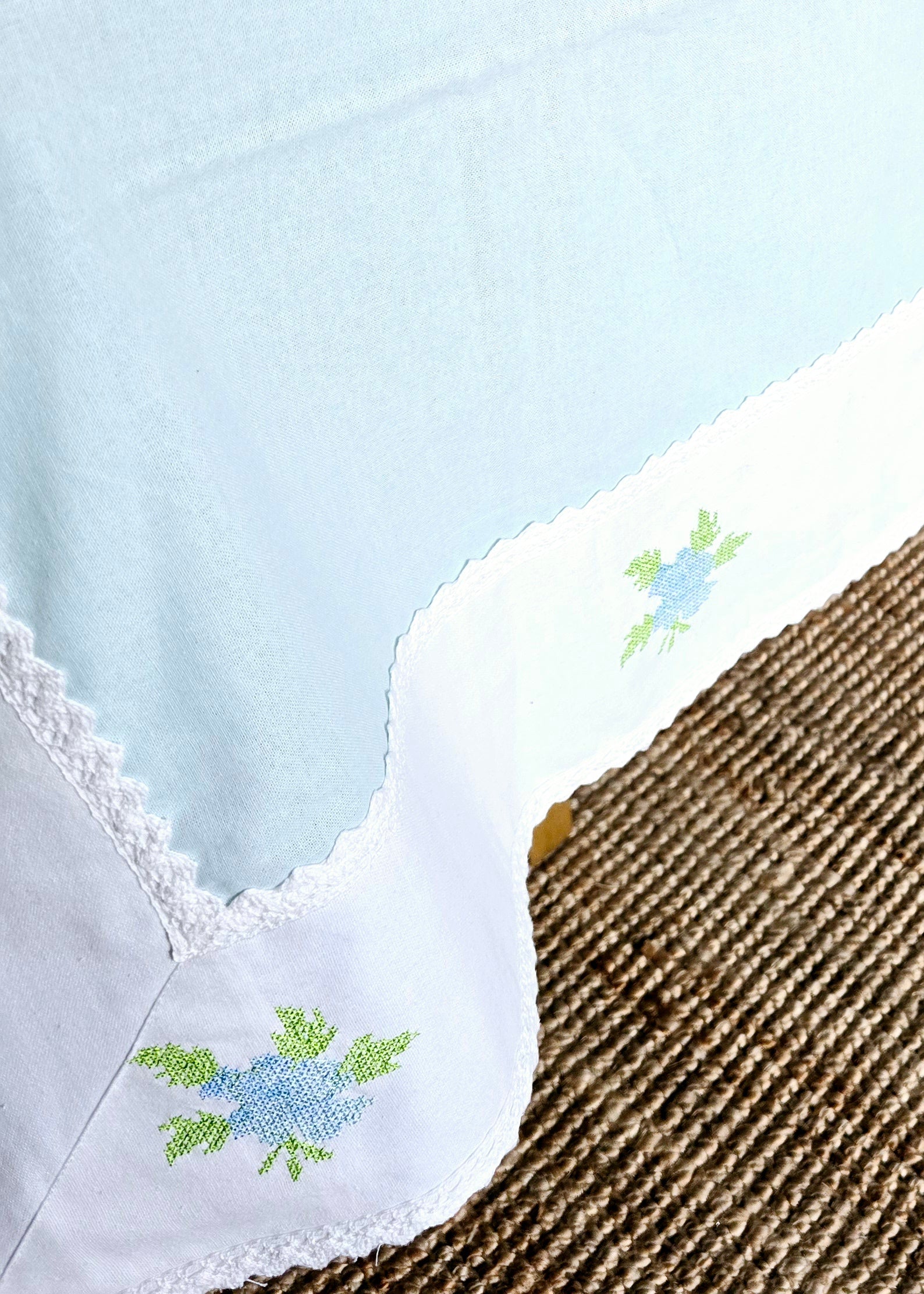 Blue Embroidered Pure Cotton Table Cover