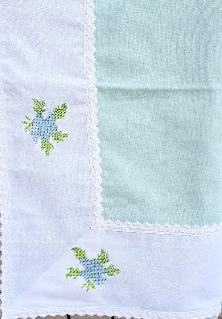 Blue Embroidered Pure Cotton Table Cover
