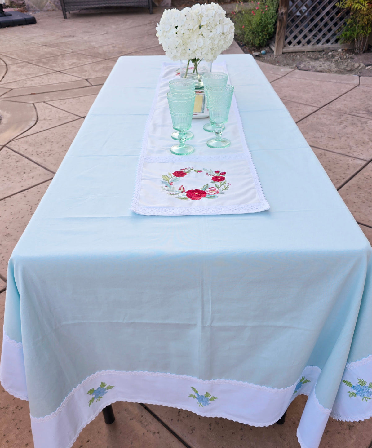 Blue Embroidered Pure Cotton Table Cover