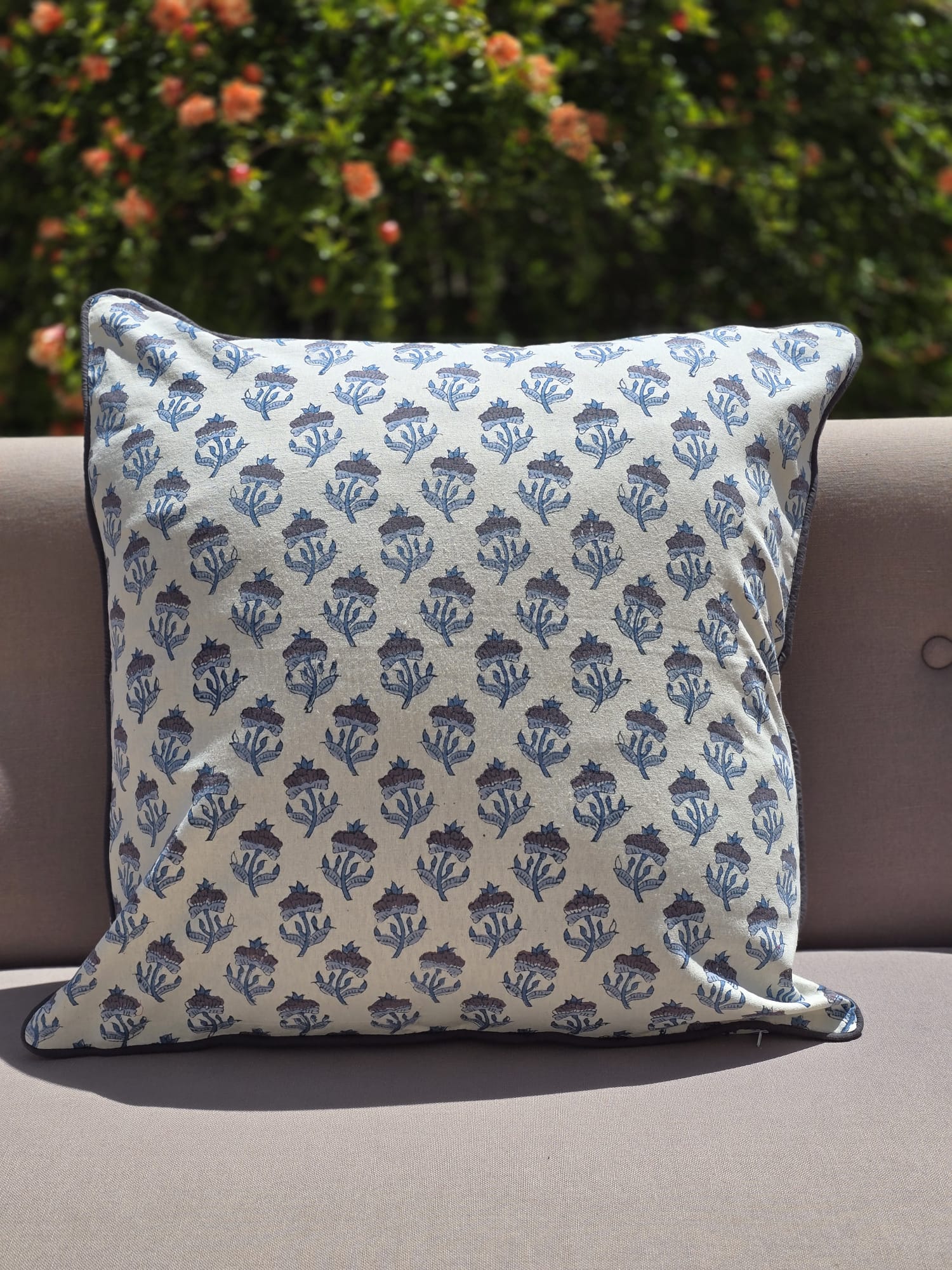 California Blue Tansy Hand Block Printed Cushion Cover