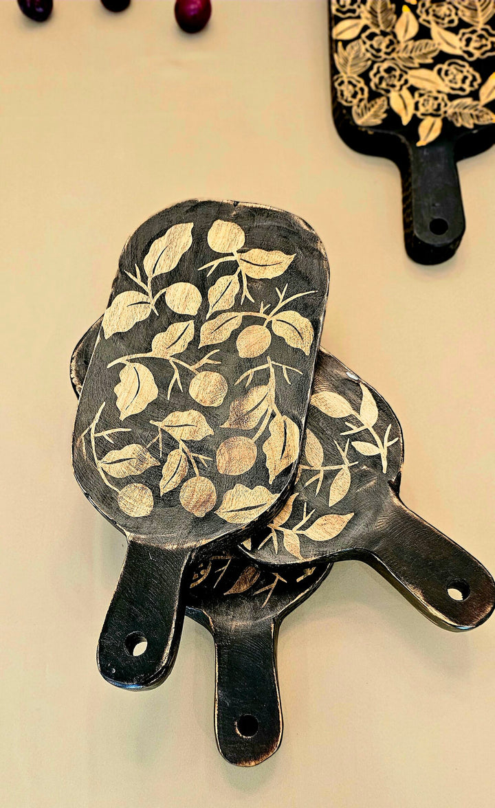 Decorative Chopping board with floral patterns on a beige background