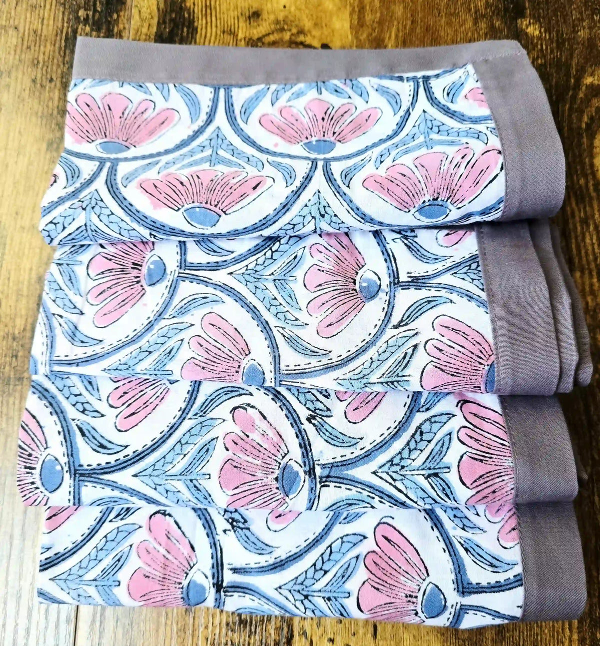 Gul White Floral Hand Block Print Cotton Napkin Set - Ohana Earth