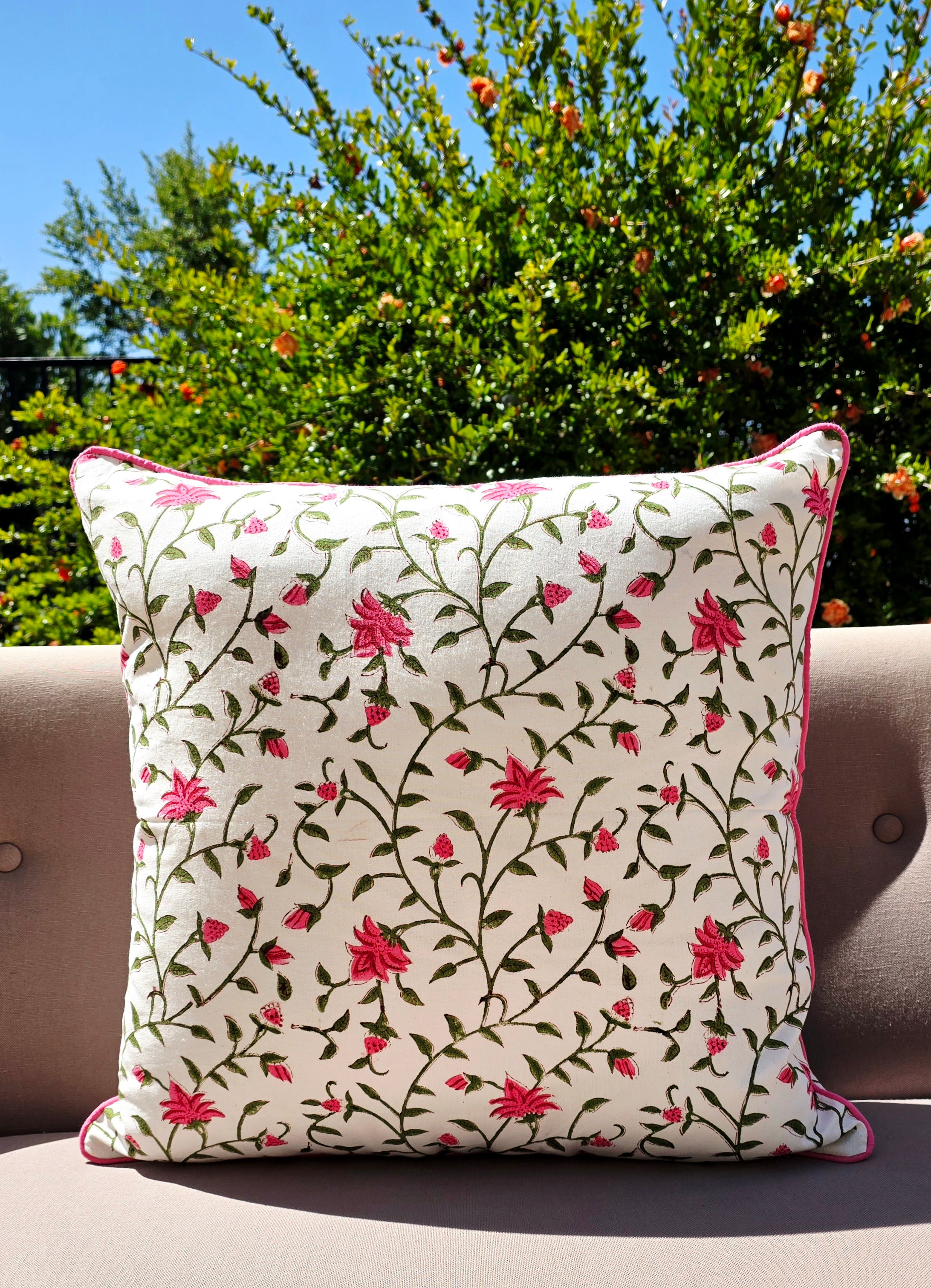 Floral print cover on a cushion