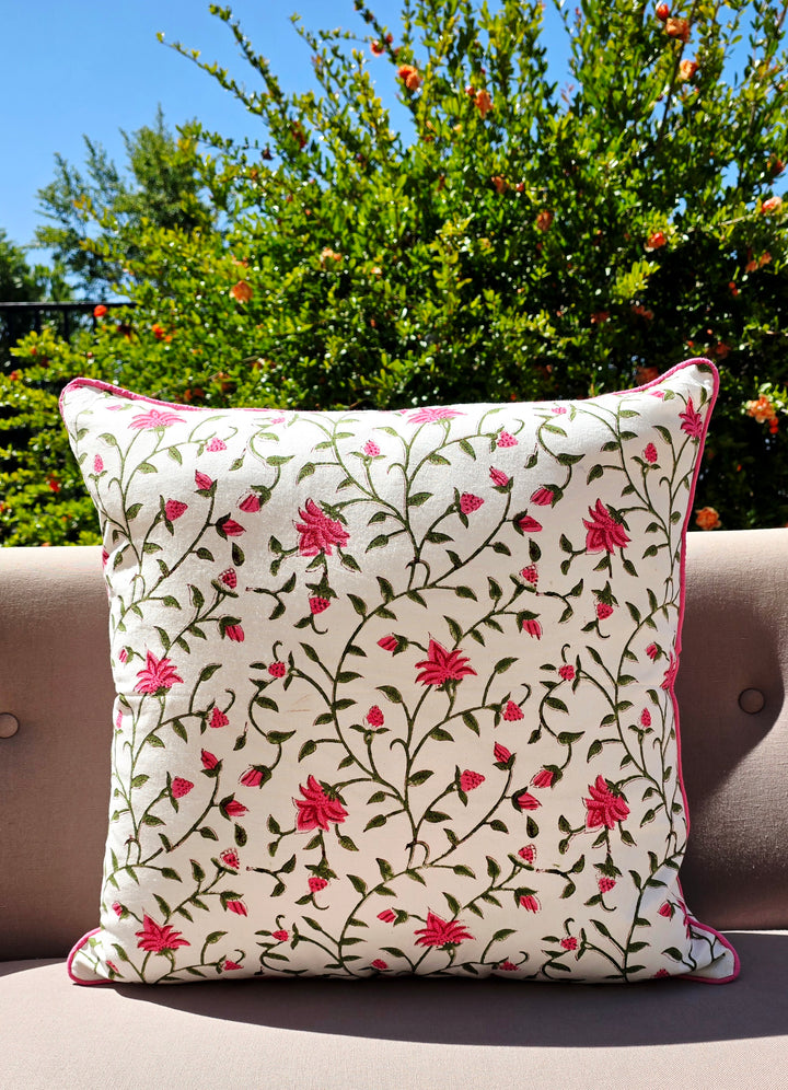 Floral print cover on a cushion