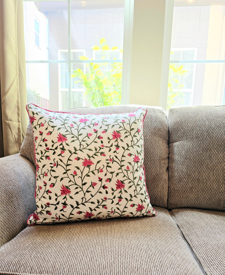 Cushion covered with floral printed cushion cover