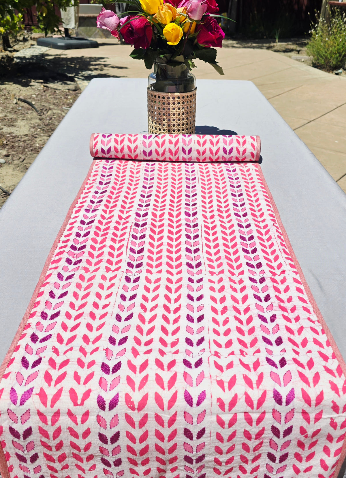 Just Petals Block Printed Embroidered Table Runner