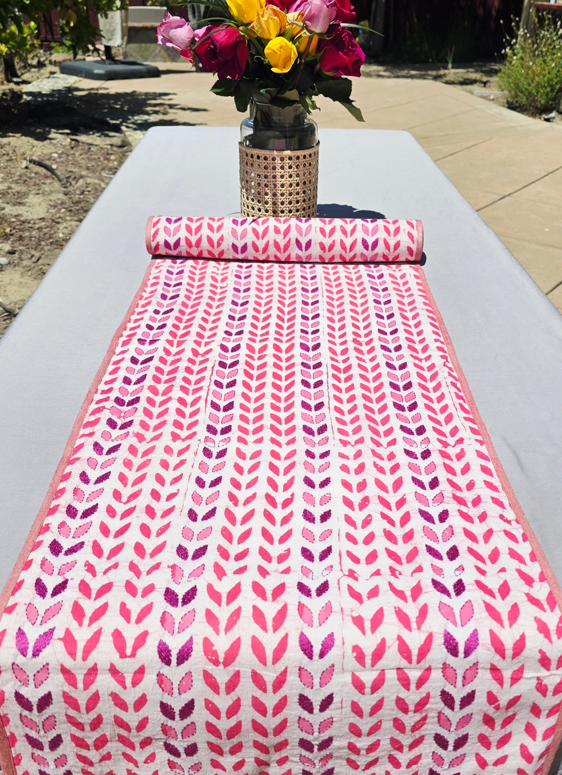Just Petals Block Printed Embroidered Table Runner