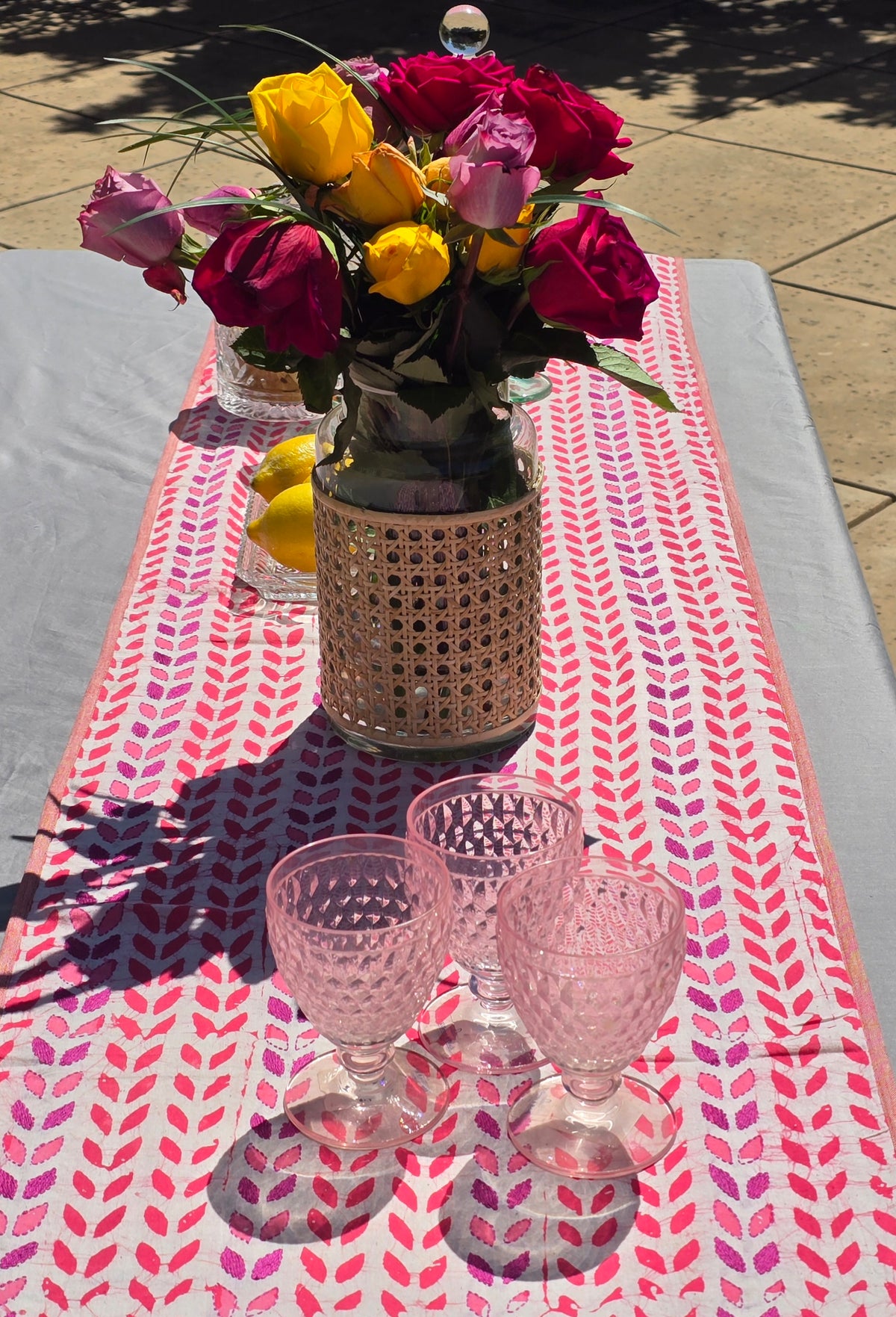 Just Petals Block Printed Embroidered Table Runner