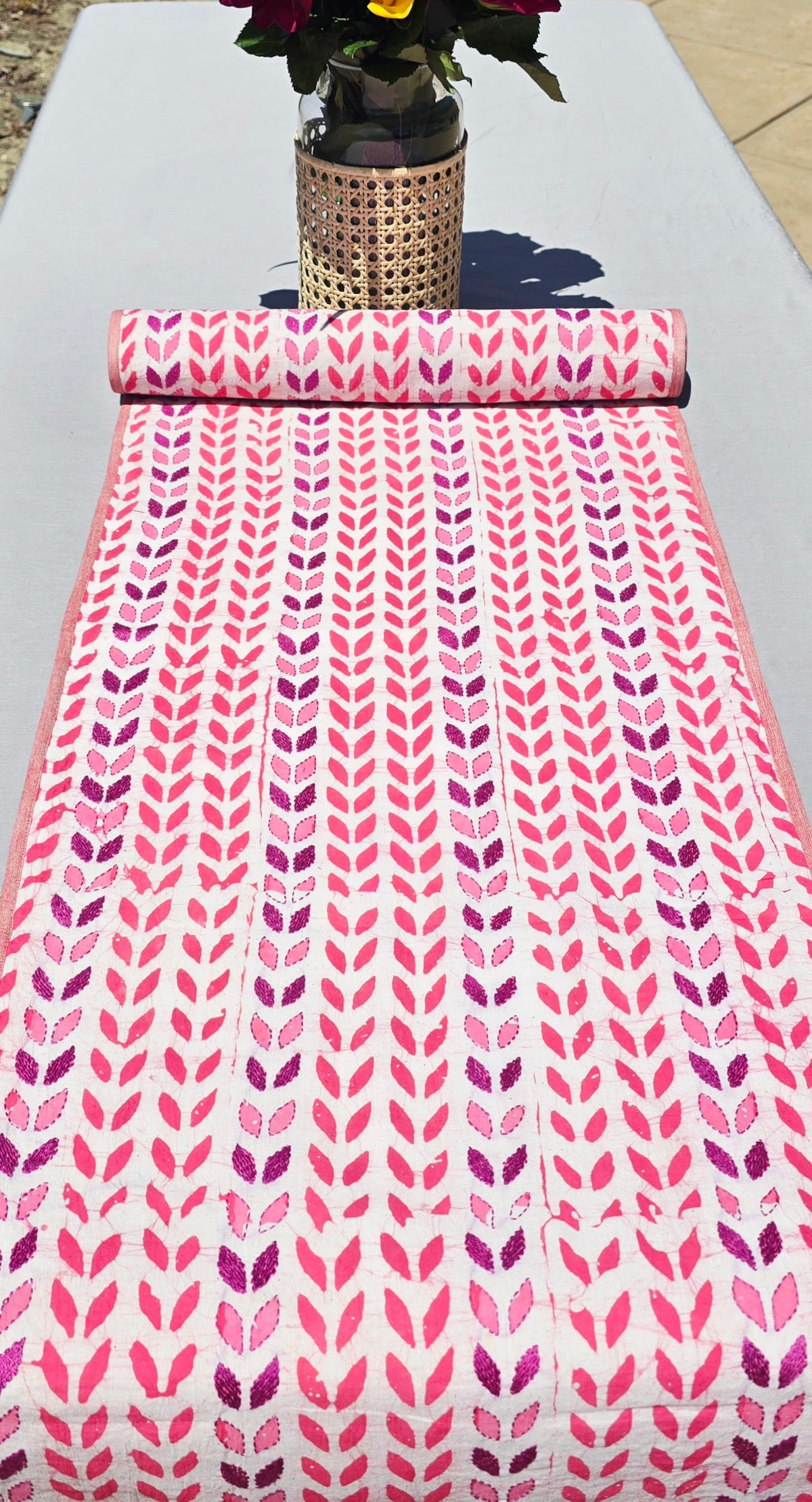 Just Petals Block Printed Embroidered Table Runner