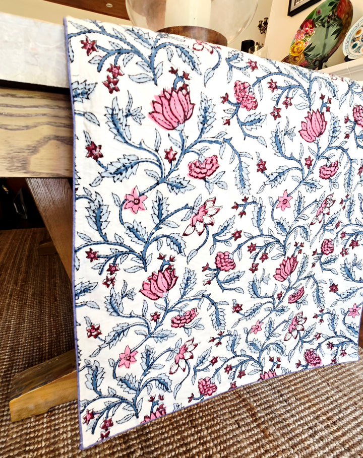 Loopy Lotus Block Printed Embroidered Table Runner