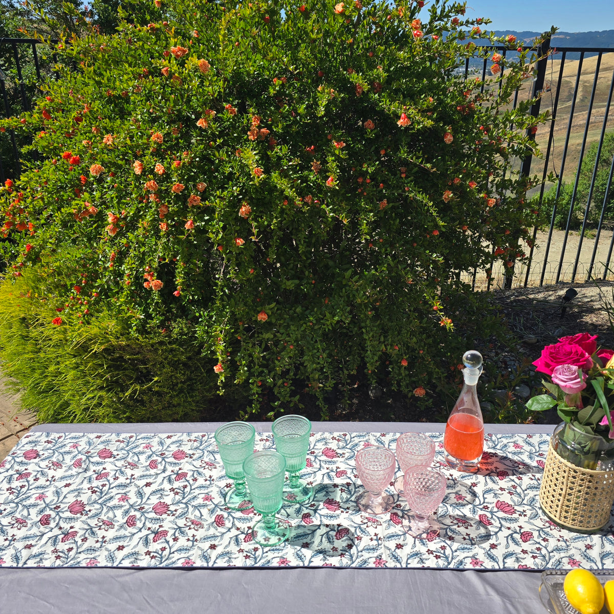 Loopy Lotus Block Printed Embroidered Table Runner