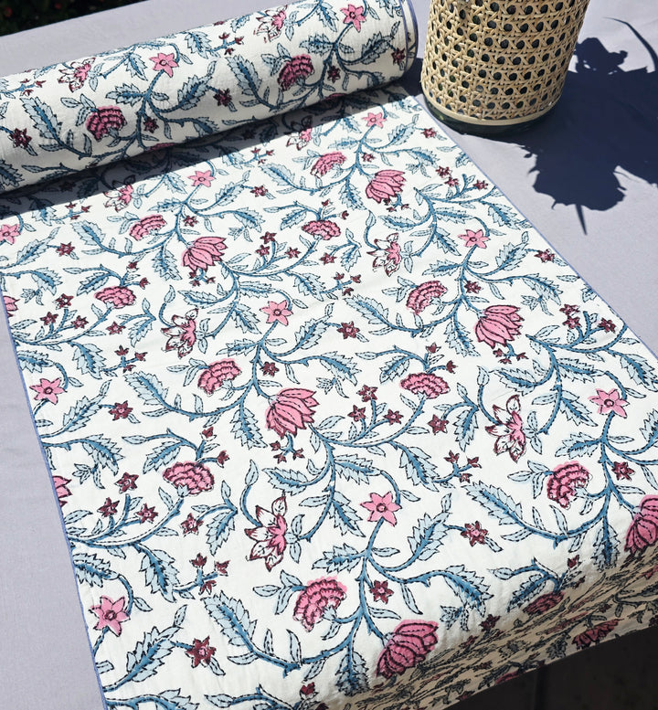 Loopy Lotus Block Printed Embroidered Table Runner