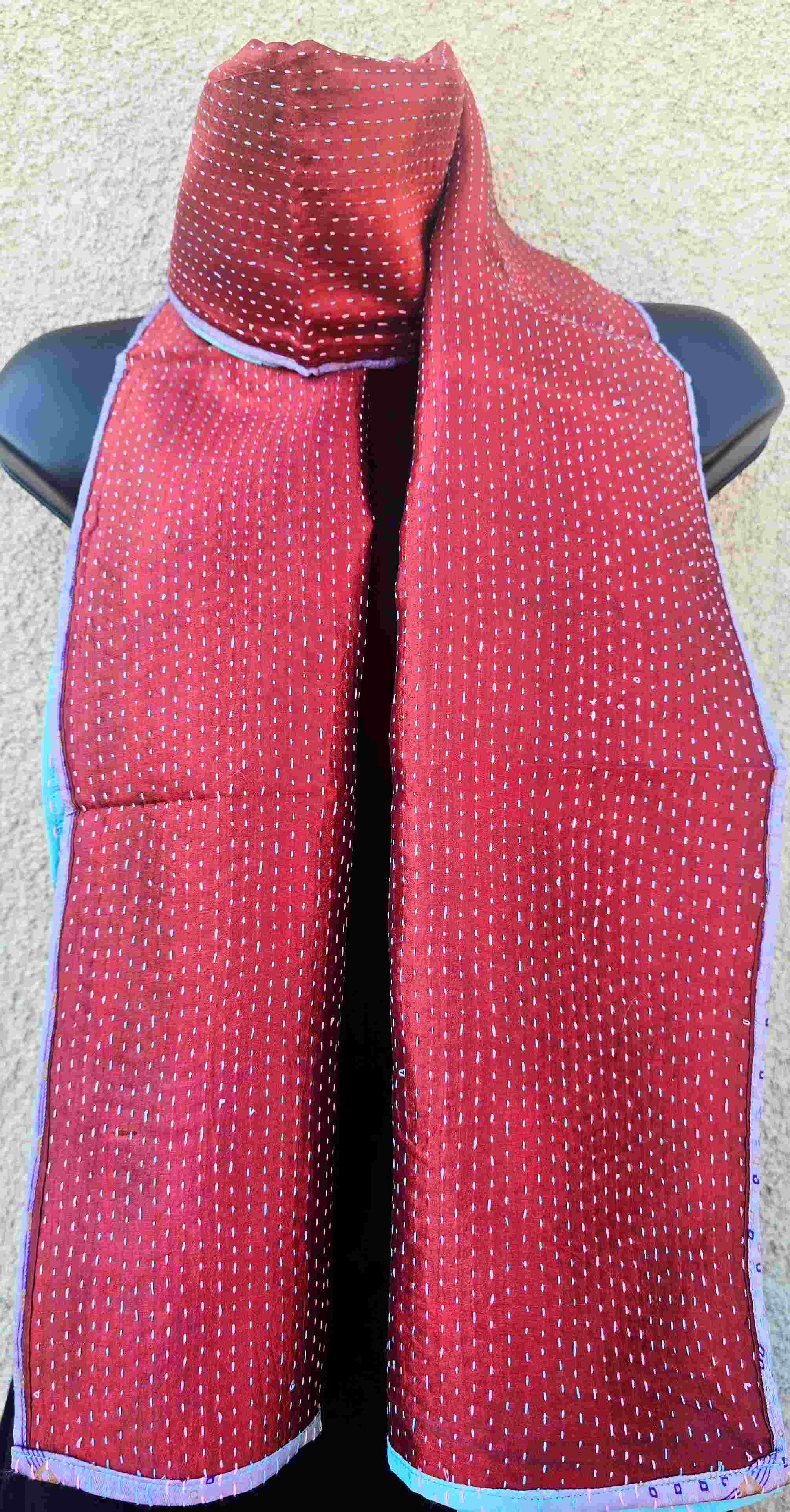 Maroon Kantha Silk scarf with hand embroidery