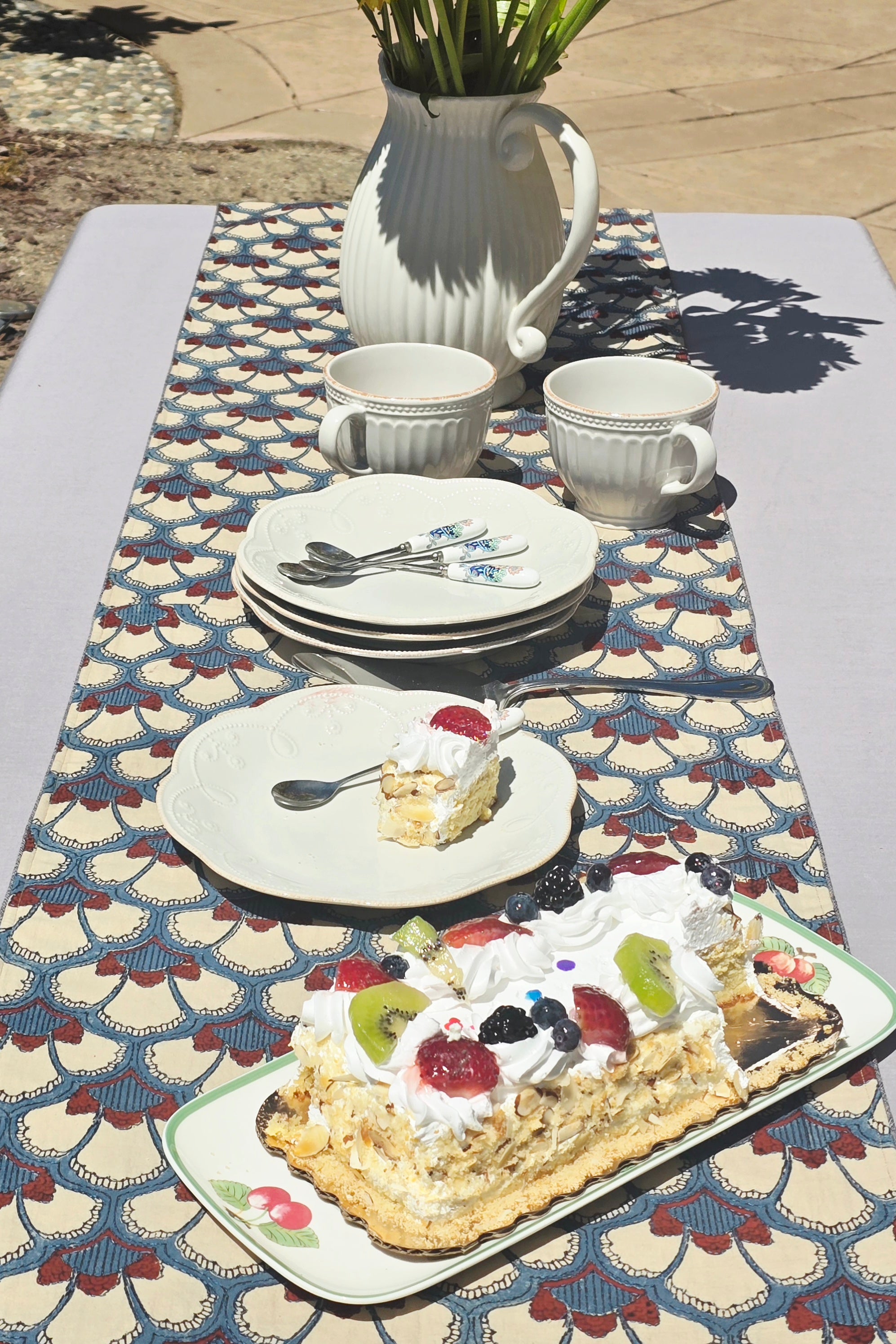 Petal Play Block Printed Embroidered Table Runner