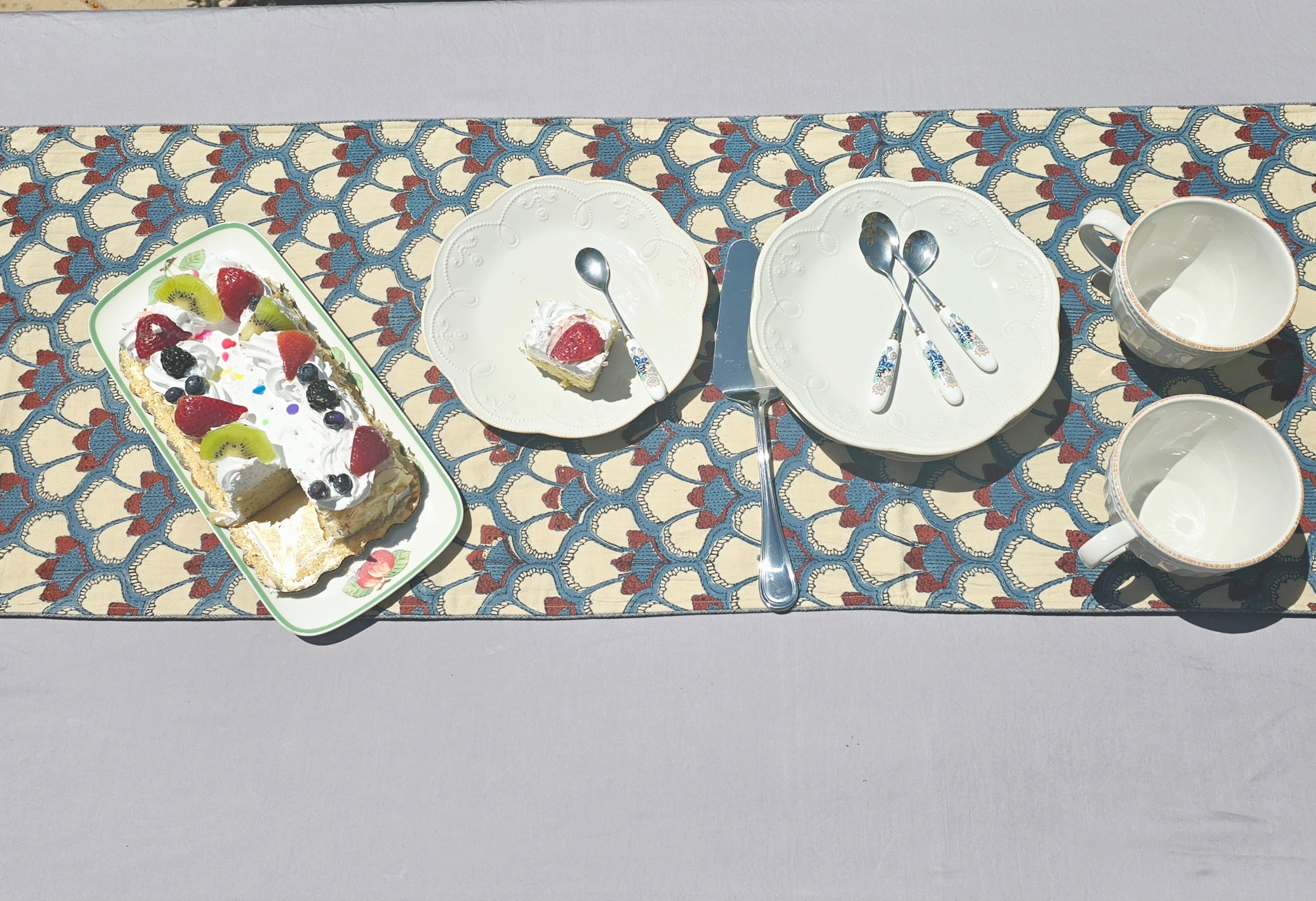 Petal Play Block Printed Embroidered Table Runner