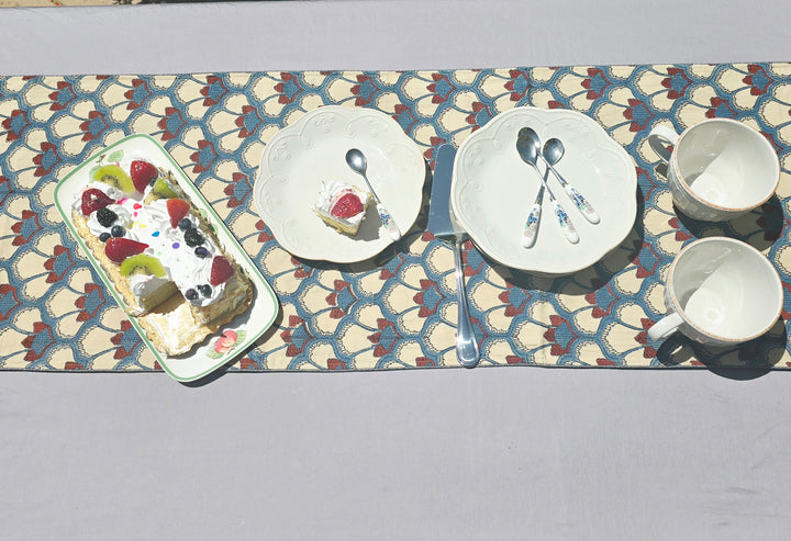 Petal Play Block Printed Embroidered Table Runner