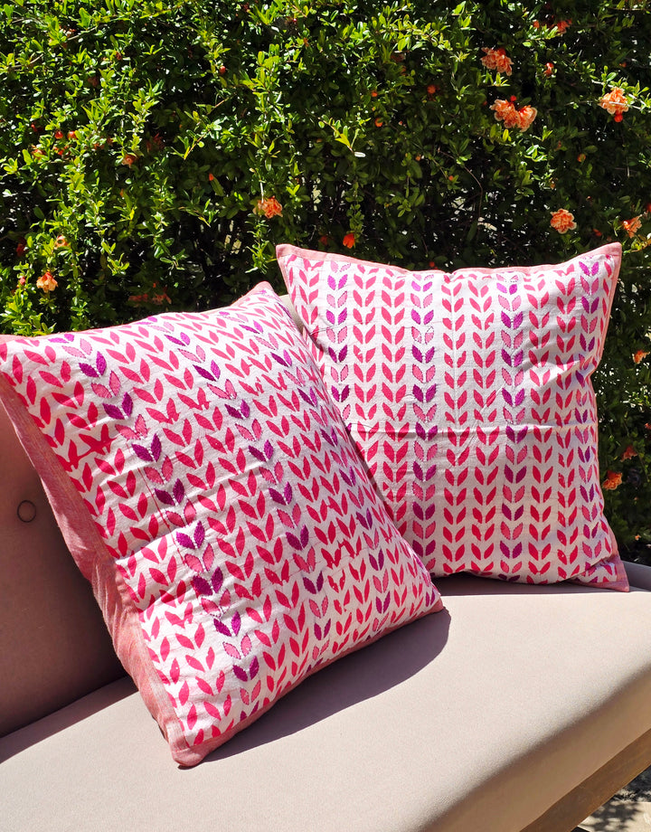 pink printed cushion cover