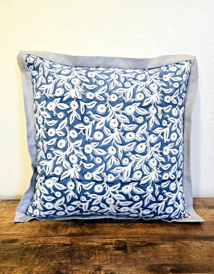blue floral print on cushion cover