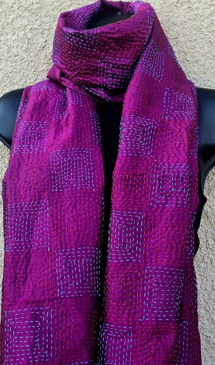 Mjenta Kantha silk scarf embroidery all over