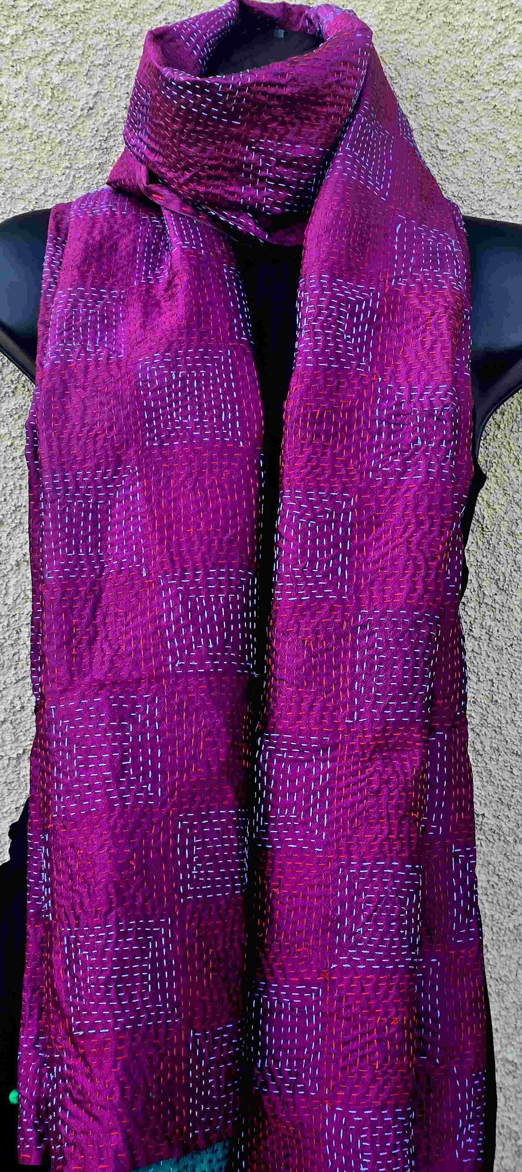 Majenta Purple scarf with Kantha work