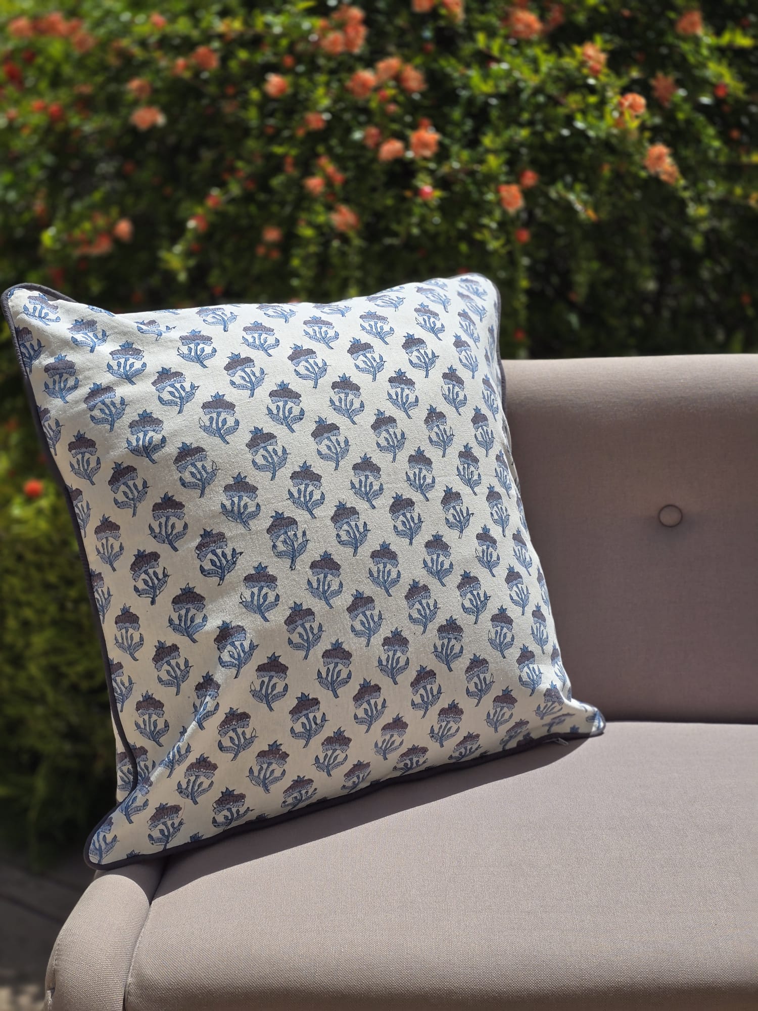California Blue Tansy Hand Block Printed Cushion Cover