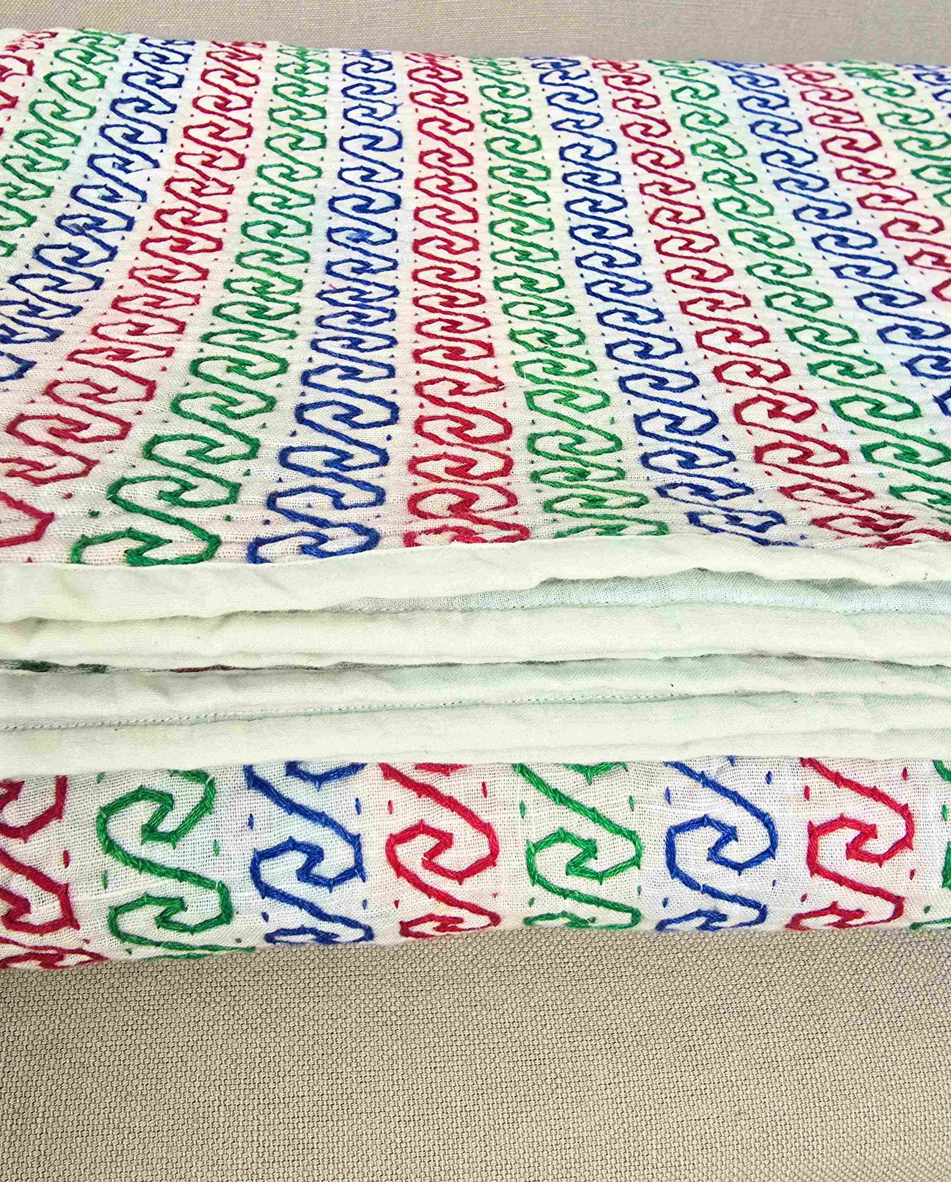 White Kantha Throw