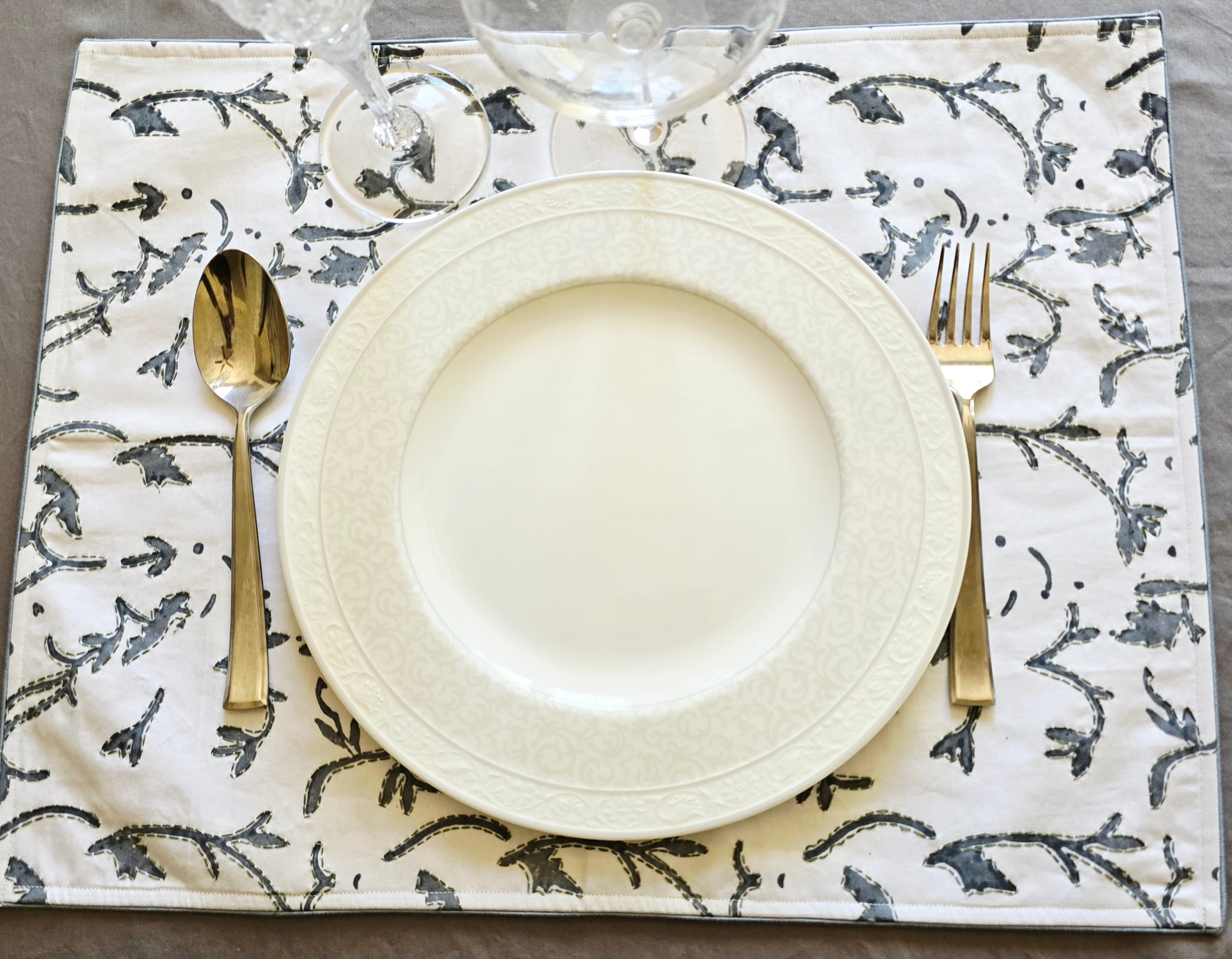 White Organic Cotton Kantha Placemat Set