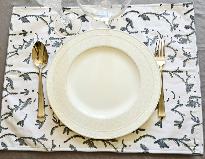 White Organic Cotton Kantha Placemat Set
