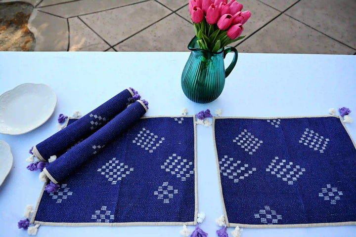 Kantha placemat detail highlighting artisan hand-stitching