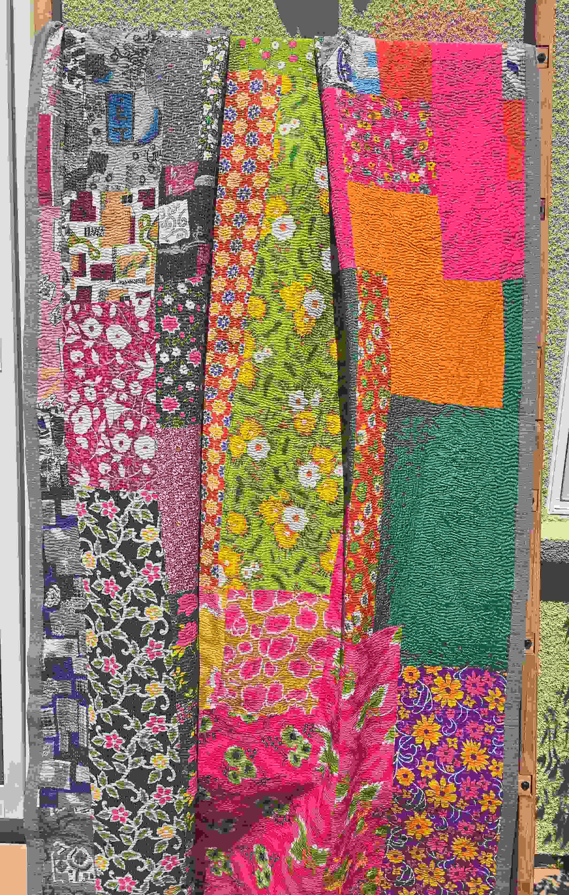 Multicolor Patchwork Reversible Kantha Throw - Ohana Earth