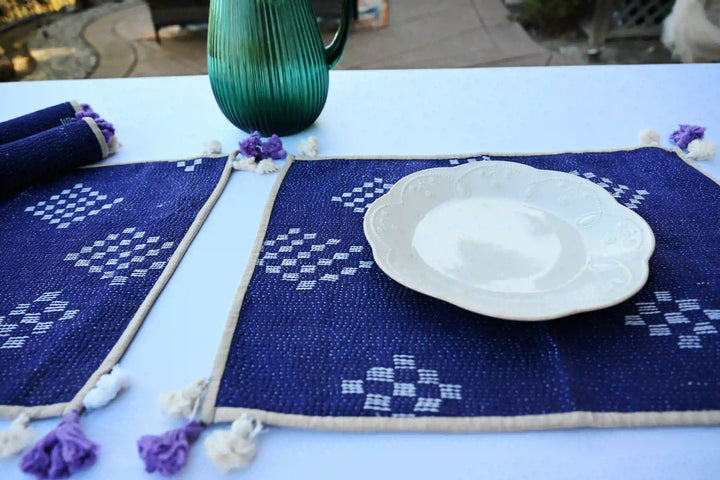 Set of 4 kantha placemats styled on dining table