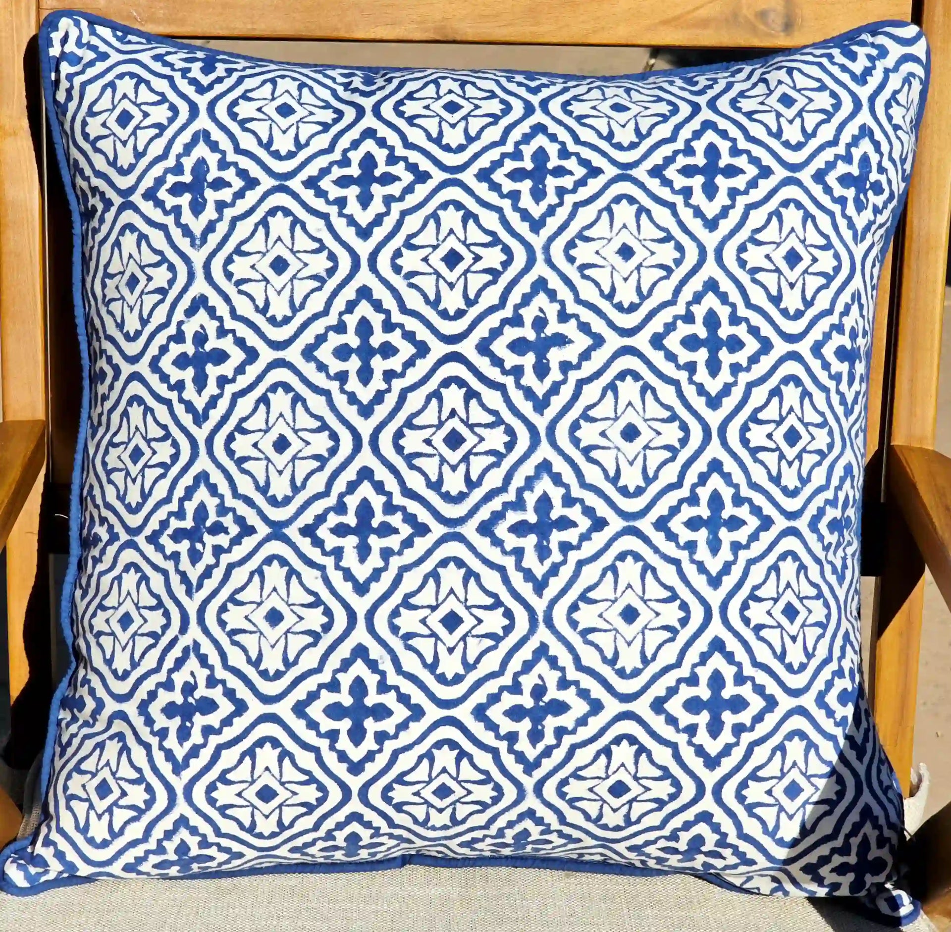 White Blue Cotton Cushion Cover