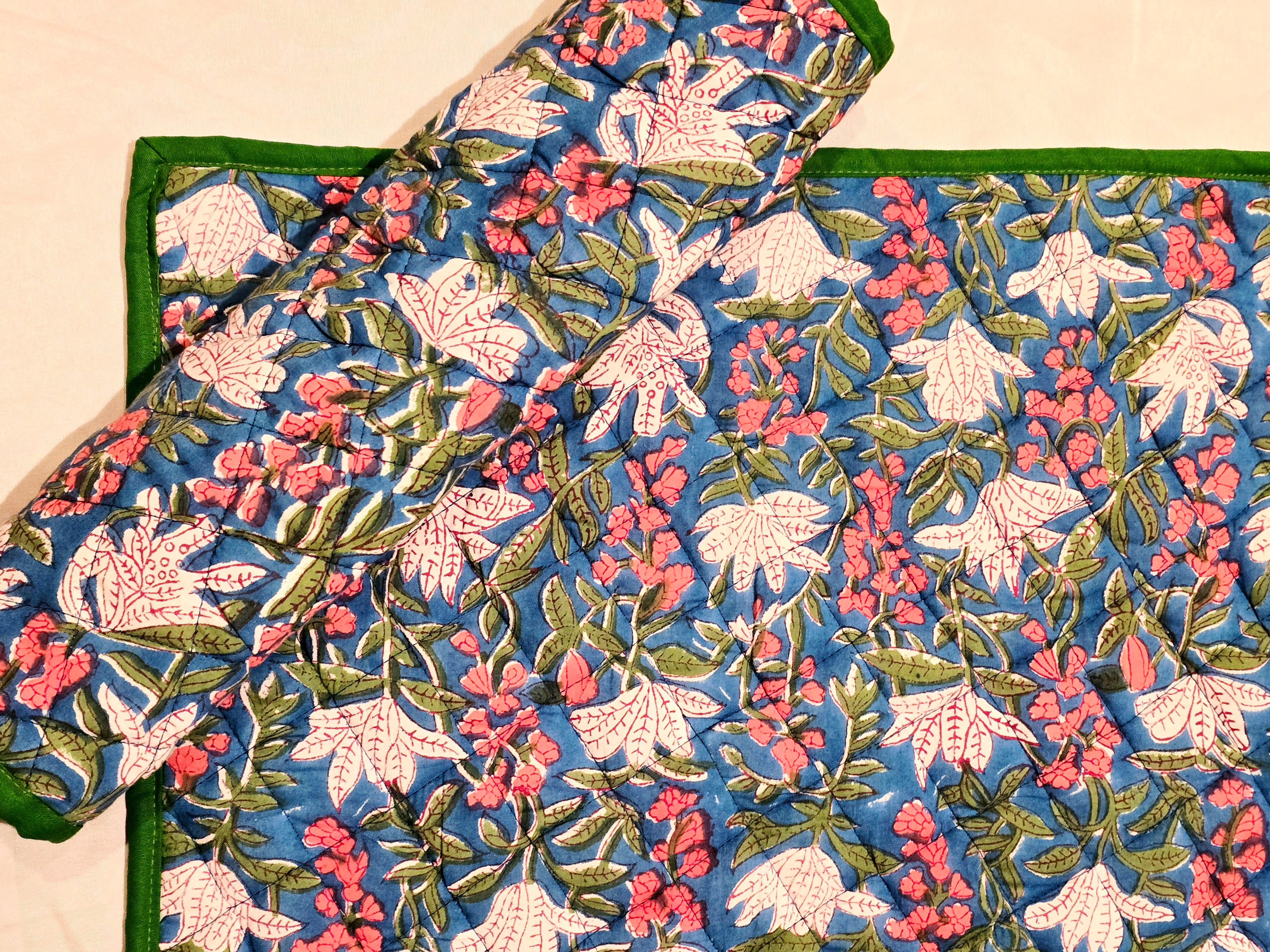 Handcrafted floral blue cotton placemat for sustainable table decor