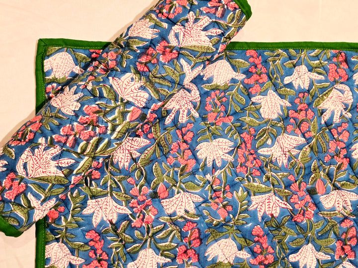 Handcrafted floral blue cotton placemat for sustainable table decor