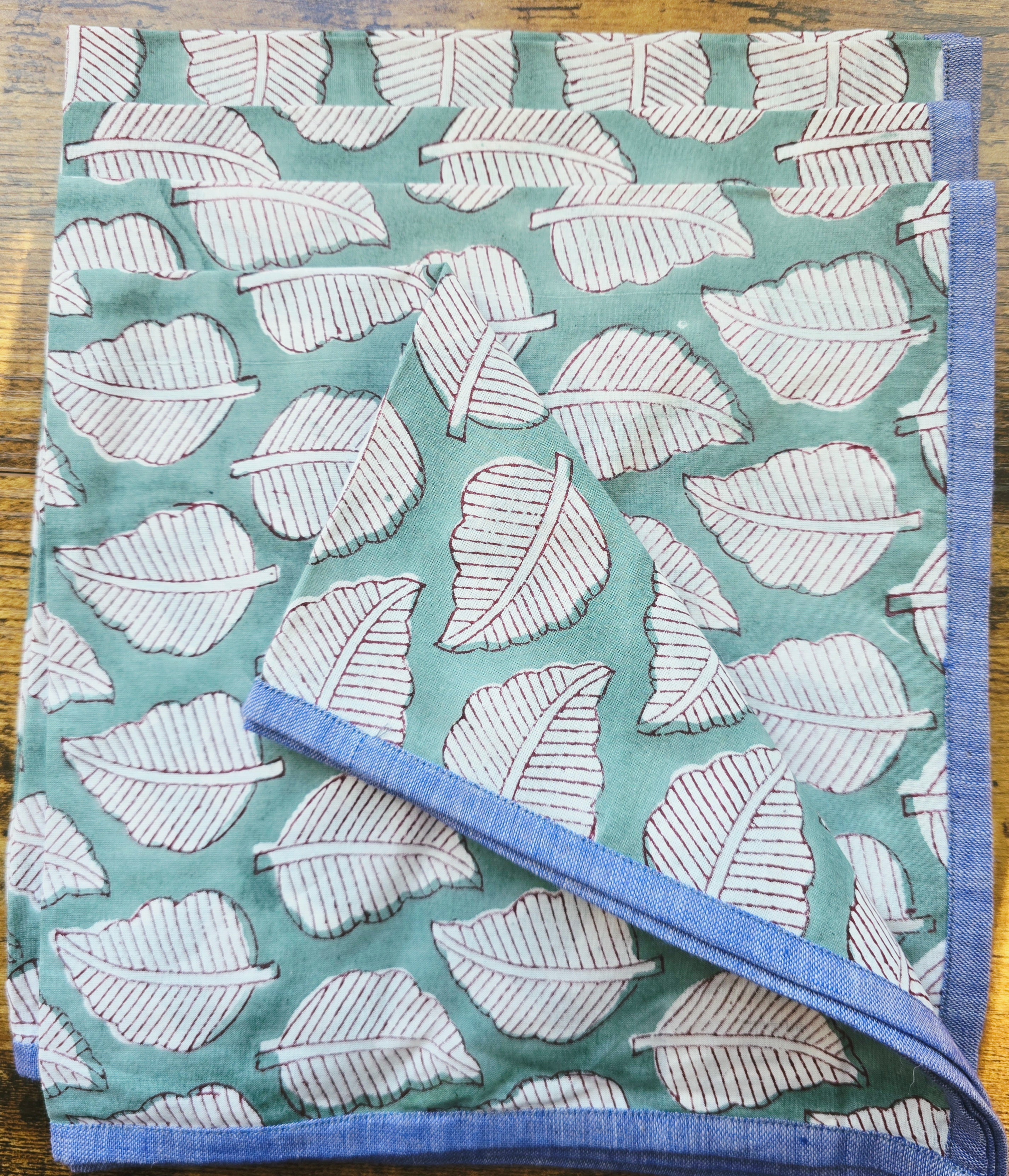 Leaf Block Print Cotton Napkins– Handmade Cloth Napkins Set - Ohana Earth