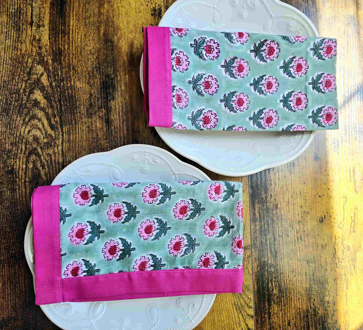 Wildflower Pure Cotton Hand block Printed Napkin Set - Ohana Earth