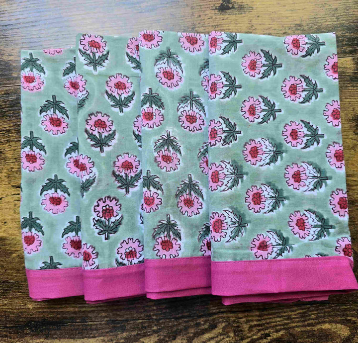Wildflower Pure Cotton Hand block Printed Napkin Set - Ohana Earth