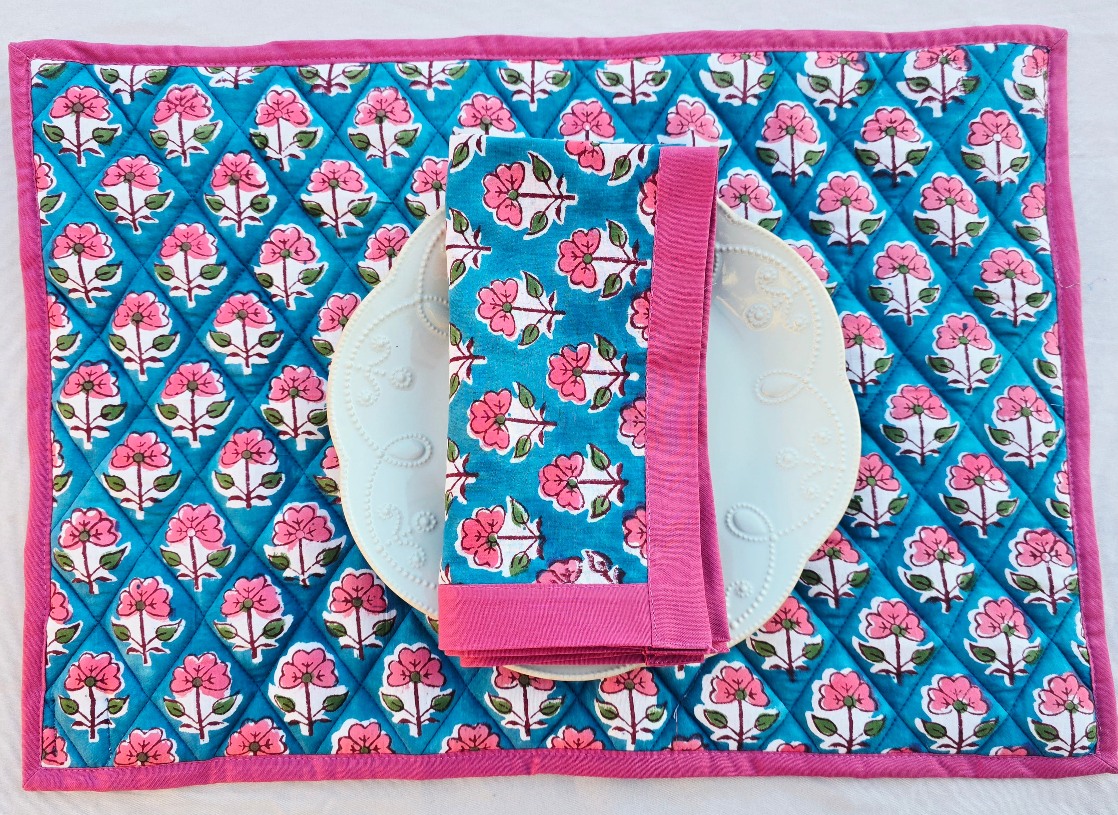 Wildrose Pure Cotton Hand block Printed Napkin - Ohana Earth