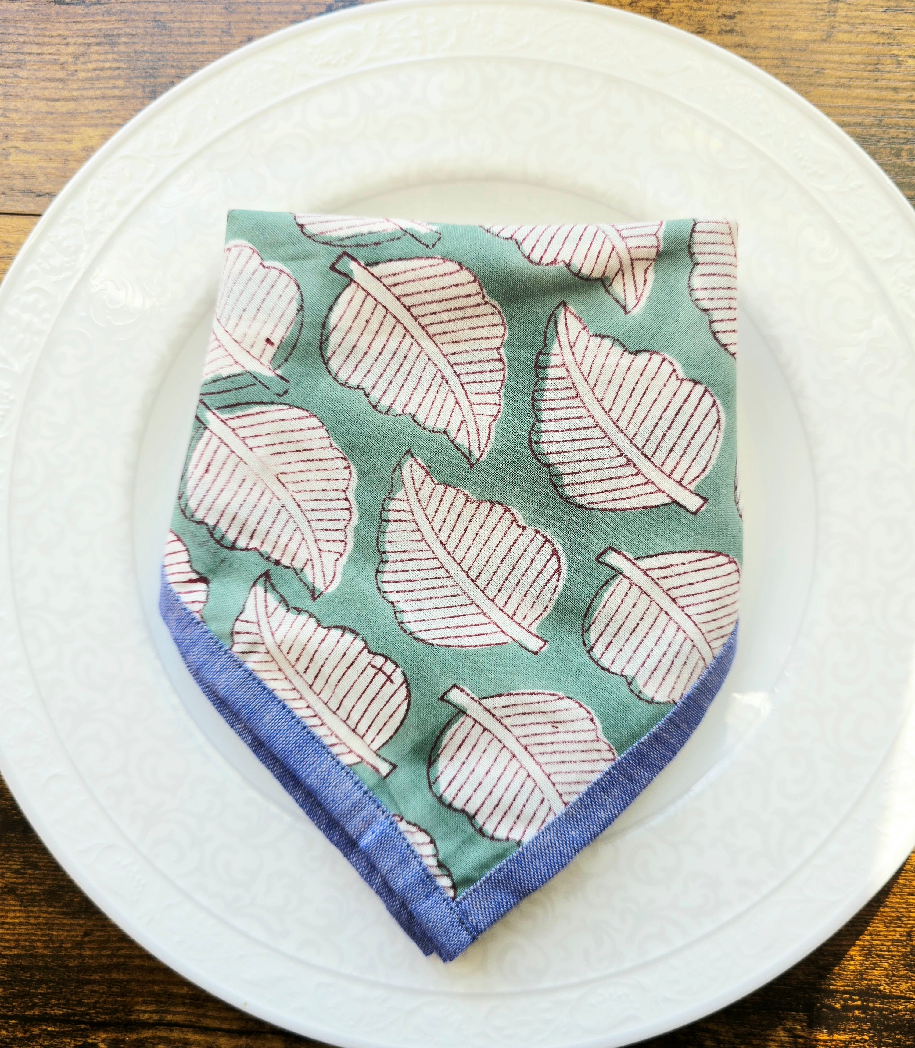 Leaf Block Print Cotton Napkins– Handmade Cloth Napkins Set - Ohana Earth